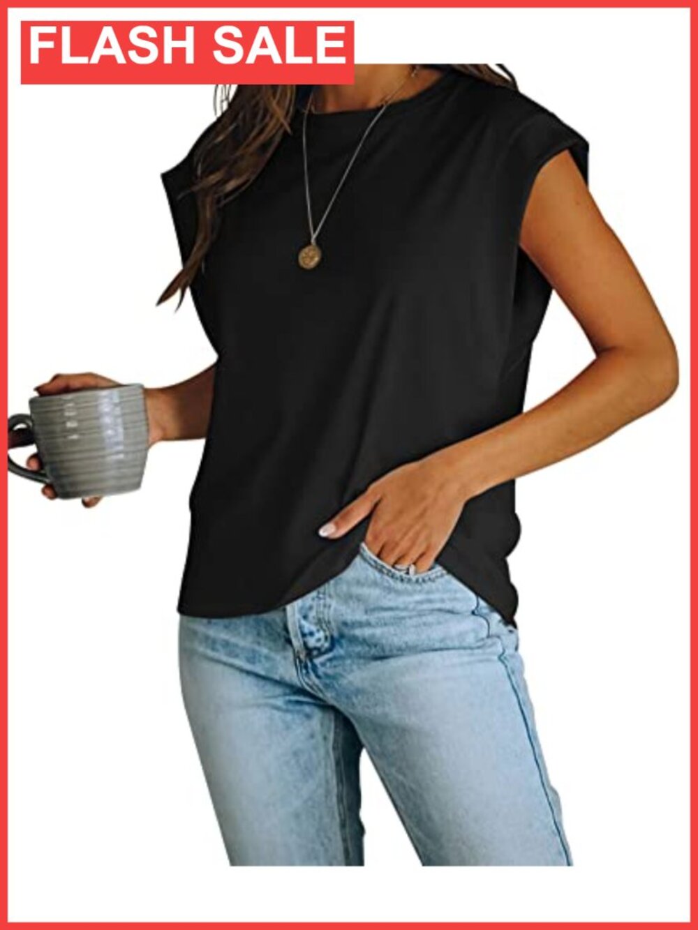 Women's Cap Sleeve Tank Top Crew Neck Loose Fit Cotton Summer Casual Tee